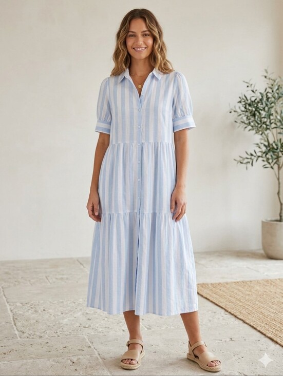 crown & ivy Dresses & Skirts - crown & ivy Blue and White Striped Button-Front Midi Dress